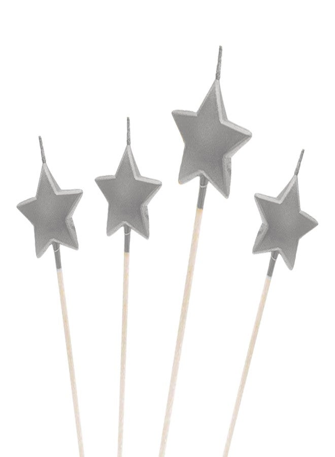 Pop Colours Star Design Candle | Cake Topper | Newly Design | Candle for Bithday, Wedding, Anniversary,Parties and More | 4 Pcs (Silver) - Image 1